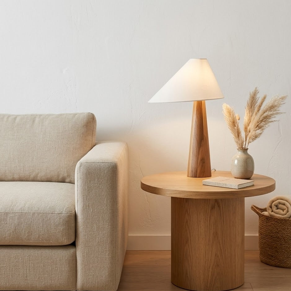 Vintage Wooden Table Lamp | Sculptural Base | Qonforta