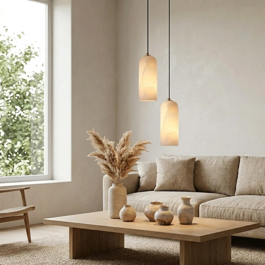 Alabaster Brass Pendant Light | Natural Stone | Qonforta