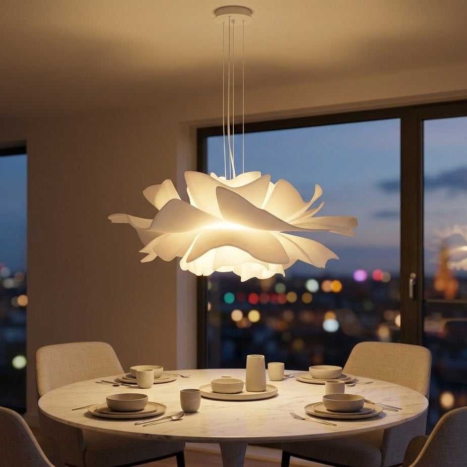 White Lotus Pendant Light | Sculptural Floral | 3 Sizes | Qonforta