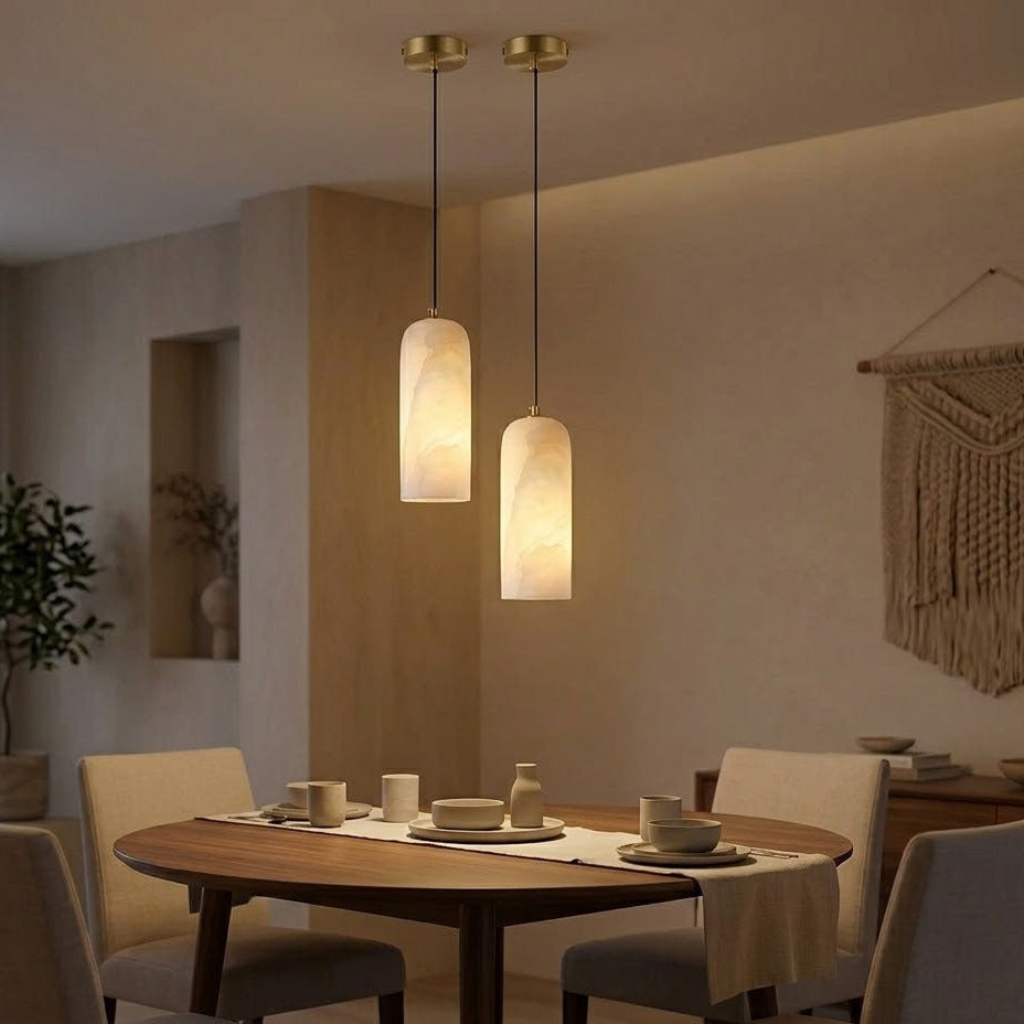 Alabaster Brass Pendant Light | Natural Stone | Qonforta