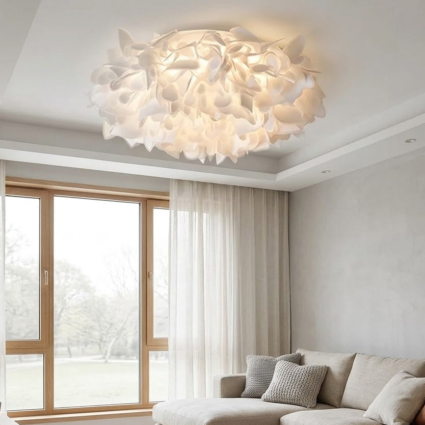 Qonforta BloomFlush White Flush Mount Ceiling Flower Flush Mount Ceiling Light | Dimmable LED, Remote, 2 Sizes | Qonforta