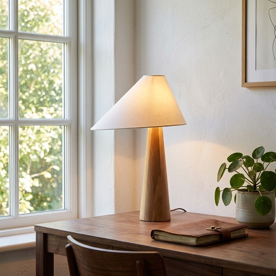Vintage Wooden Table Lamp | Sculptural Base | Qonforta