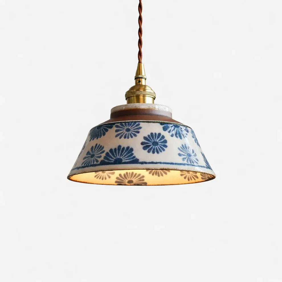 Hand-Painted Ceramic Pendant Light | Vintage Floral | Qonforta