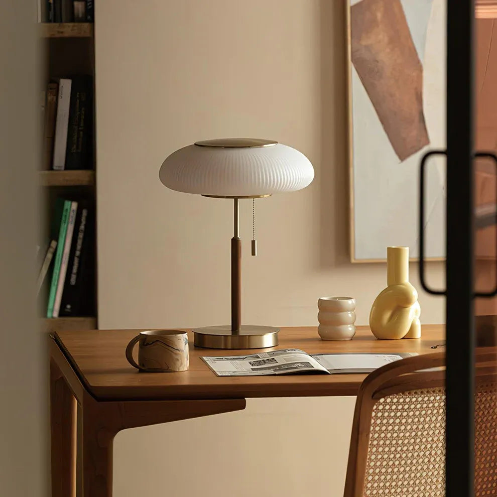 Fluted Glass Table Lamp | Walnut & Brass | Qonforta