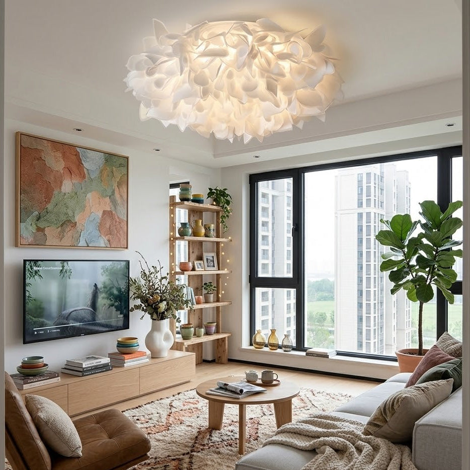 Qonforta BloomFlush White Flush Mount Ceiling Flower Flush Mount Ceiling Light | Dimmable LED, Remote, 2 Sizes | Qonforta