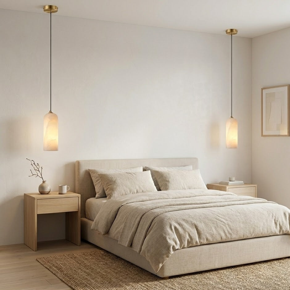 Alabaster Brass Pendant Light | Natural Stone | Qonforta