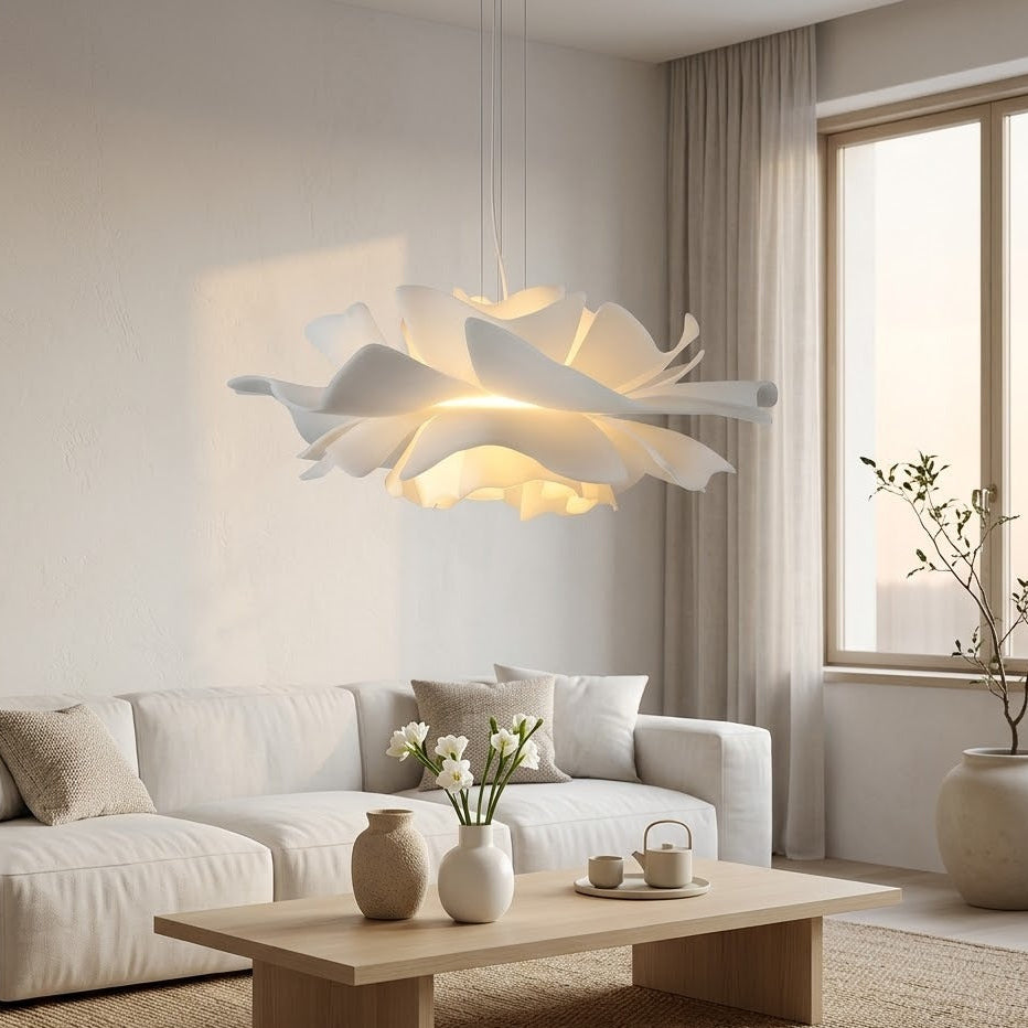 White Lotus Pendant Light | Sculptural Floral | 3 Sizes | Qonforta
