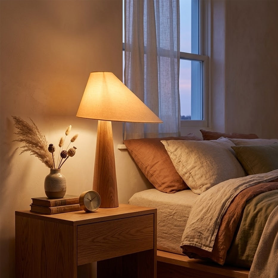 Vintage Wooden Table Lamp | Sculptural Base | Qonforta