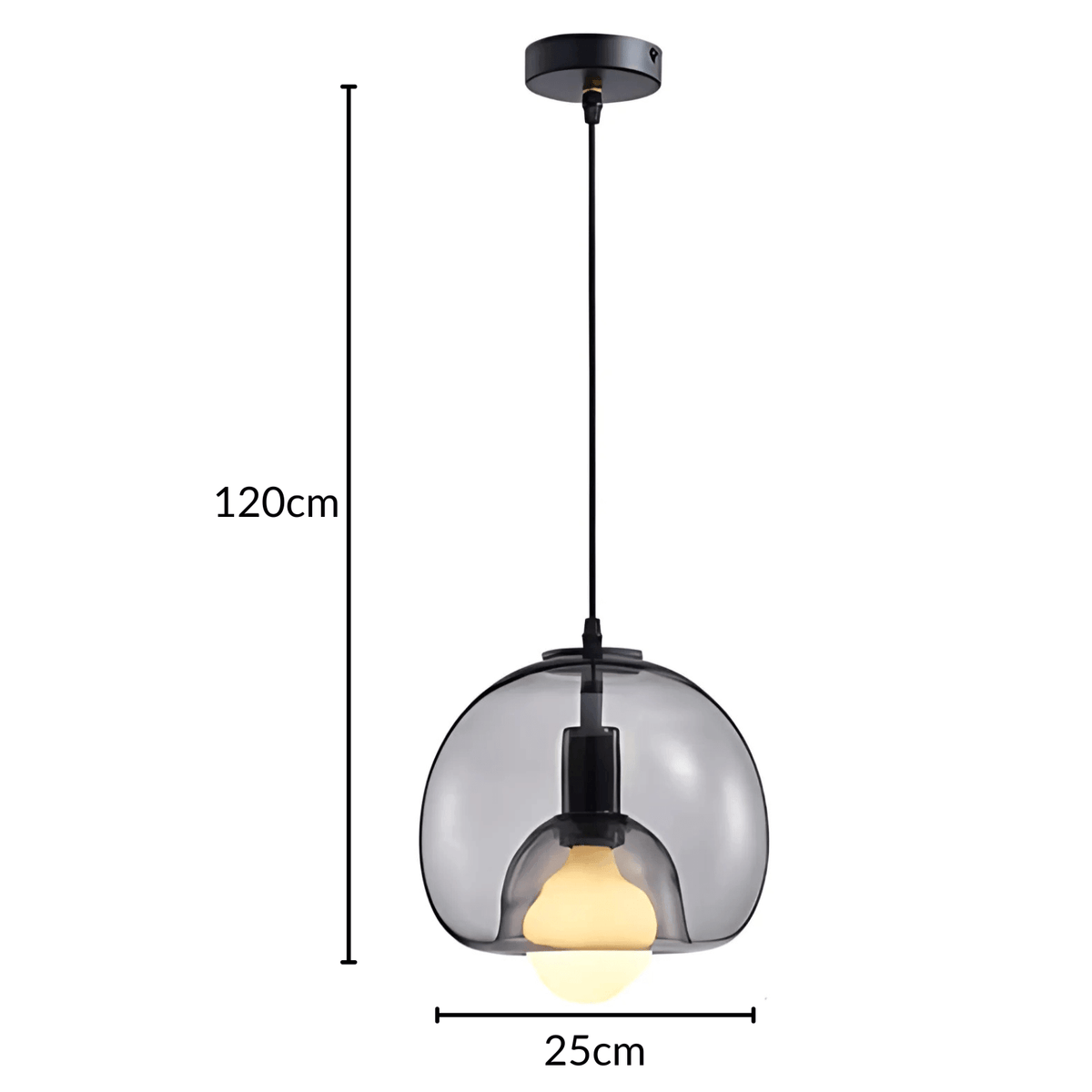 Clyde pendant light size drawing with shade and cord