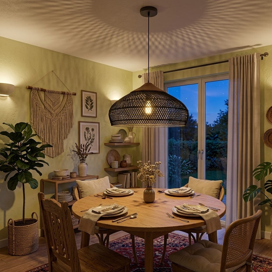 Handwoven Rattan Pendant Light | 3 Sizes 3 Colors | Qonforta
