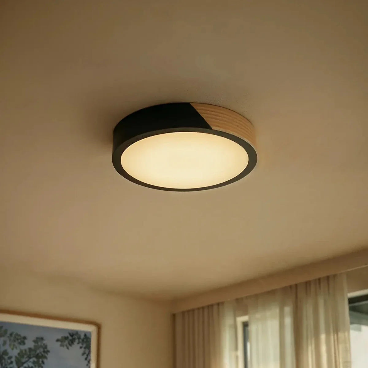 Wood & Iron Flush Mount Ceiling Light – Dimmable | Qonforta
