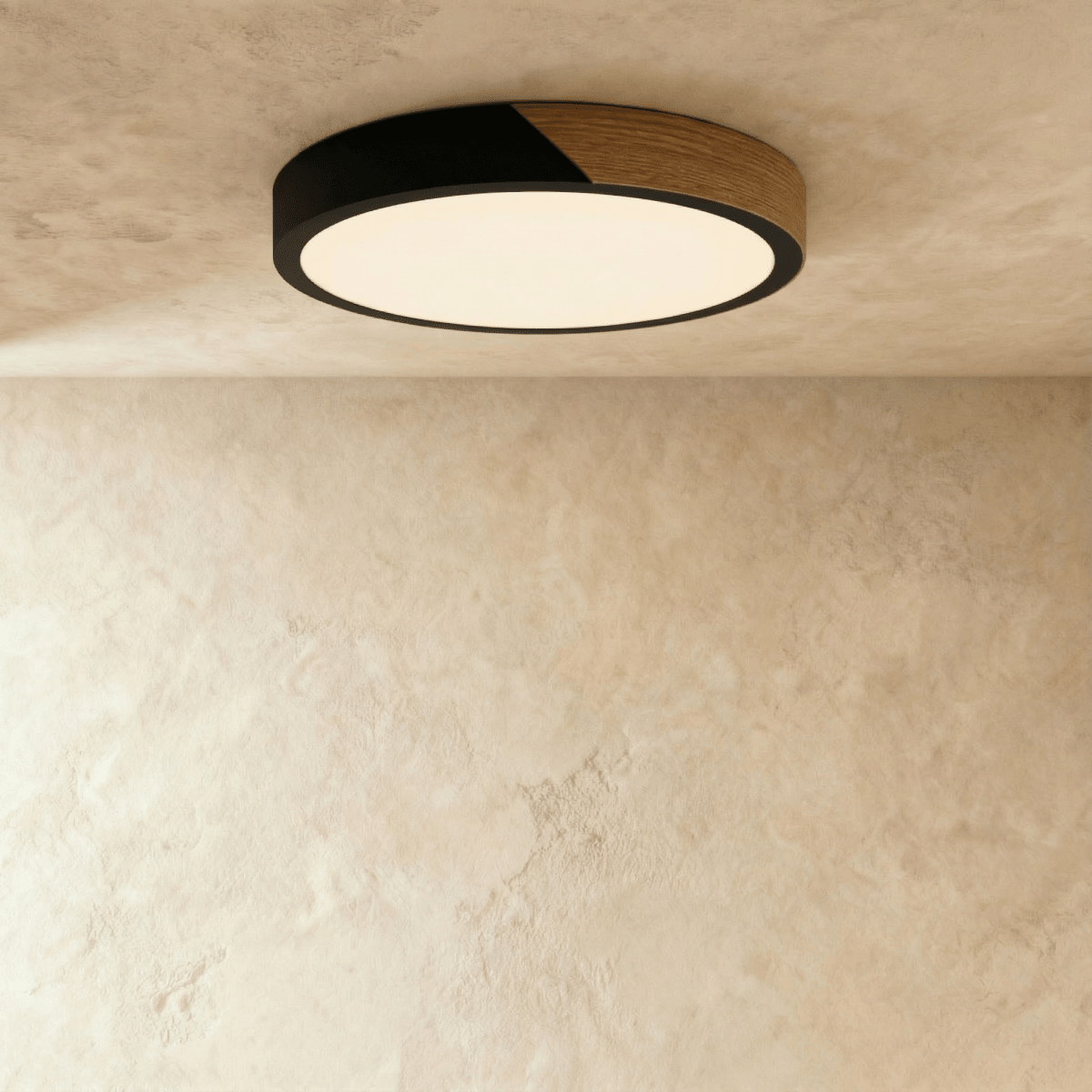 Wood & Iron Flush Mount Ceiling Light – Dimmable | Qonforta