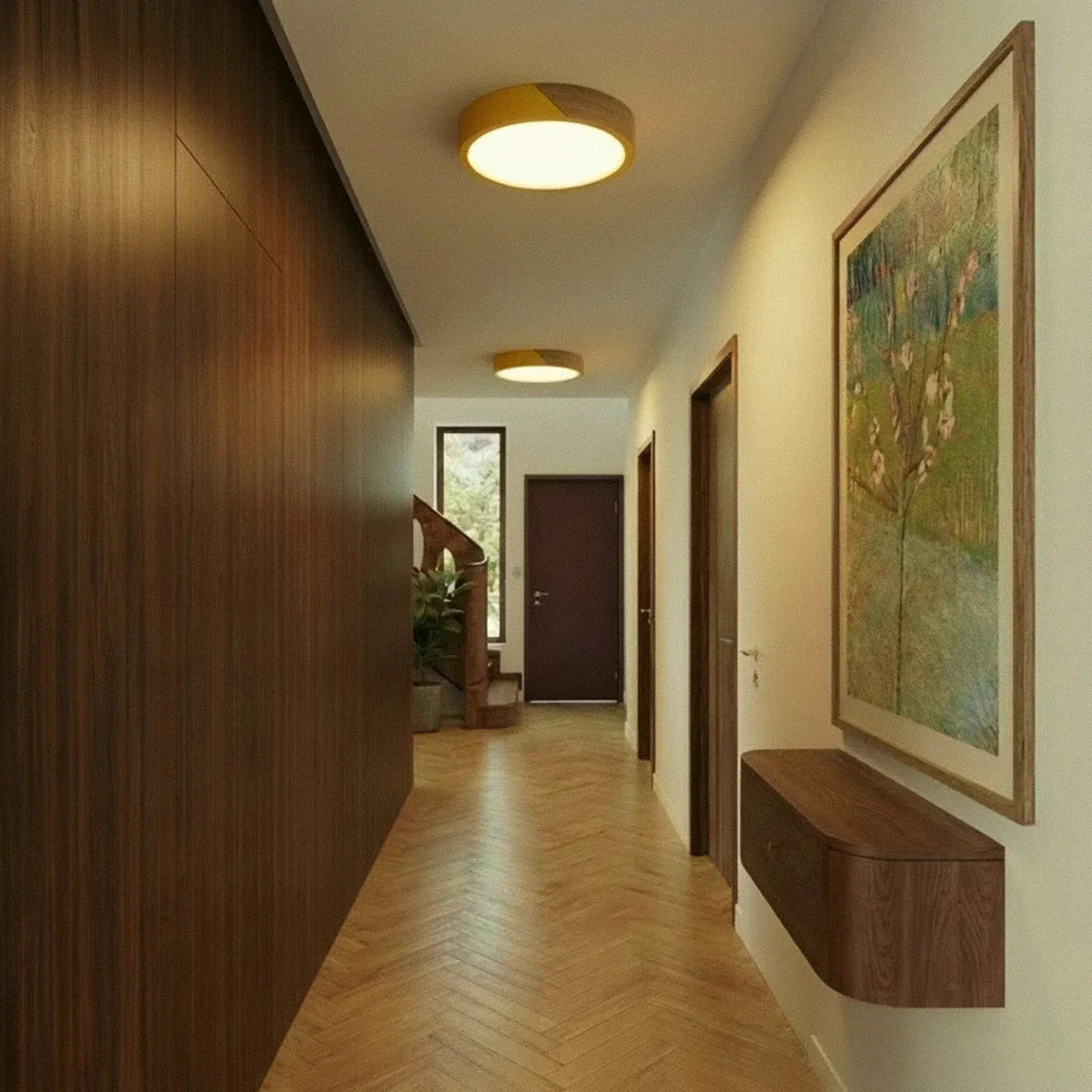 Wood & Iron Flush Mount Ceiling Light – Dimmable | Qonforta