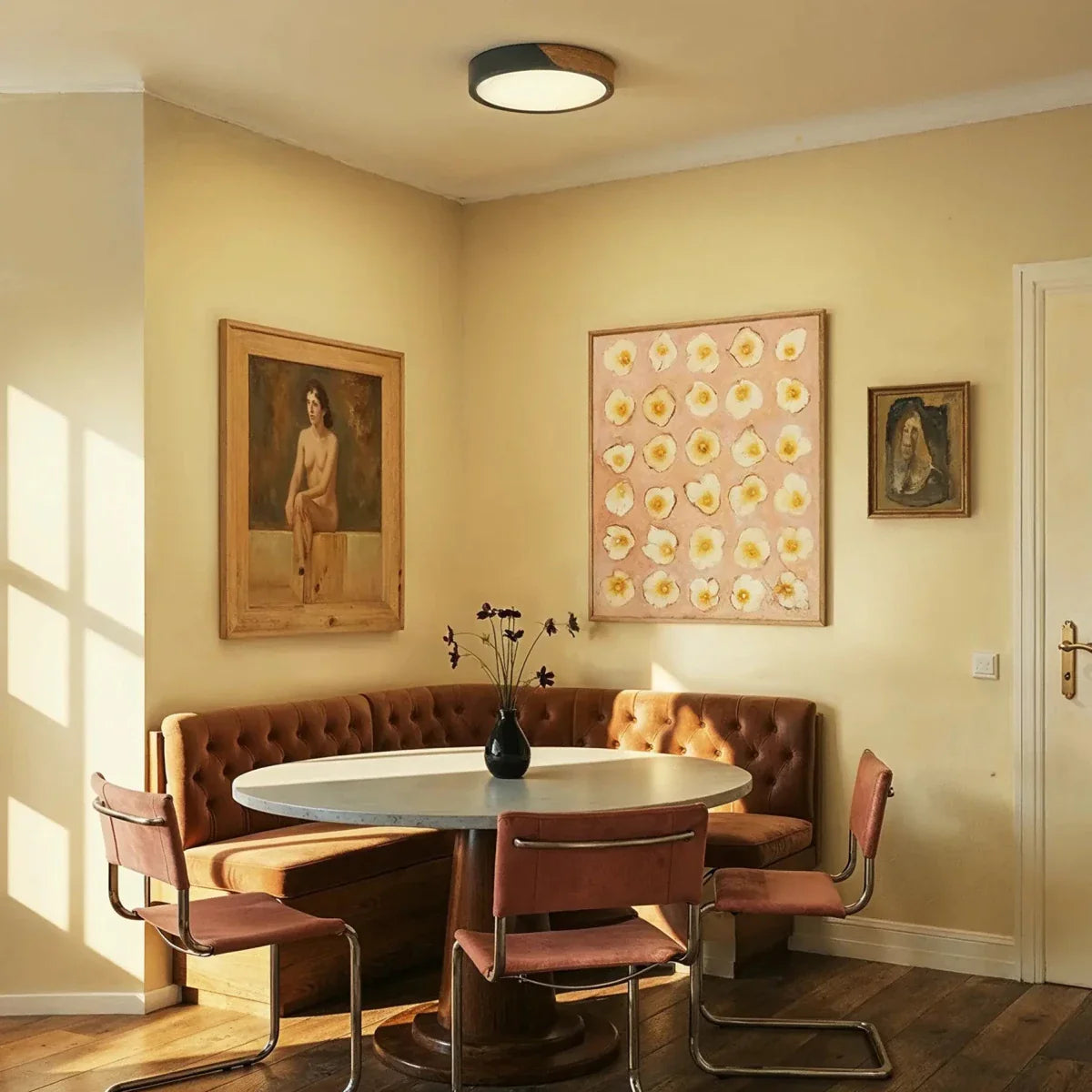 Wood & Iron Flush Mount Ceiling Light – Dimmable | Qonforta
