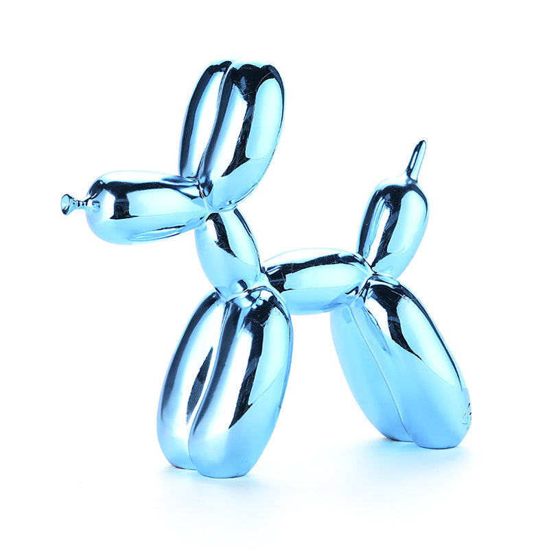 Sky blue glossy balloon dog sculpture on a white background