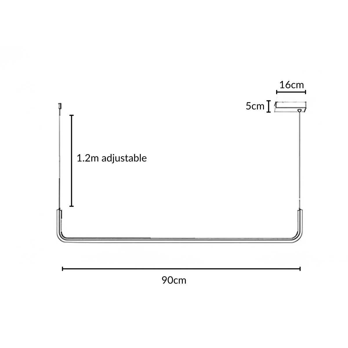 Dumont linear pendant light line drawing of the single bar size