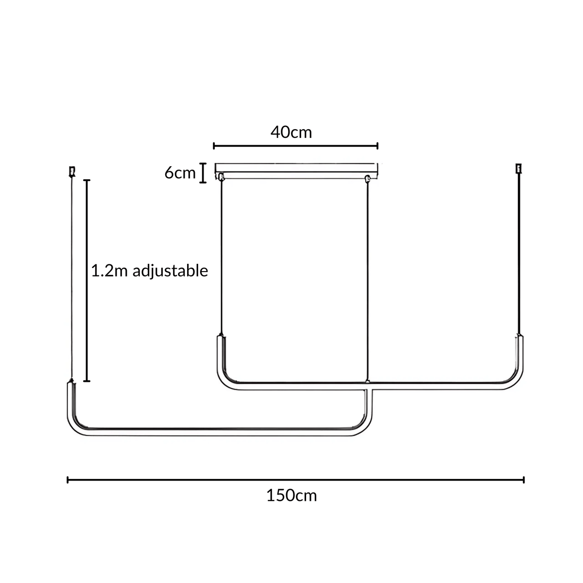Dumont linear pendant light line drawing of the two bar large size