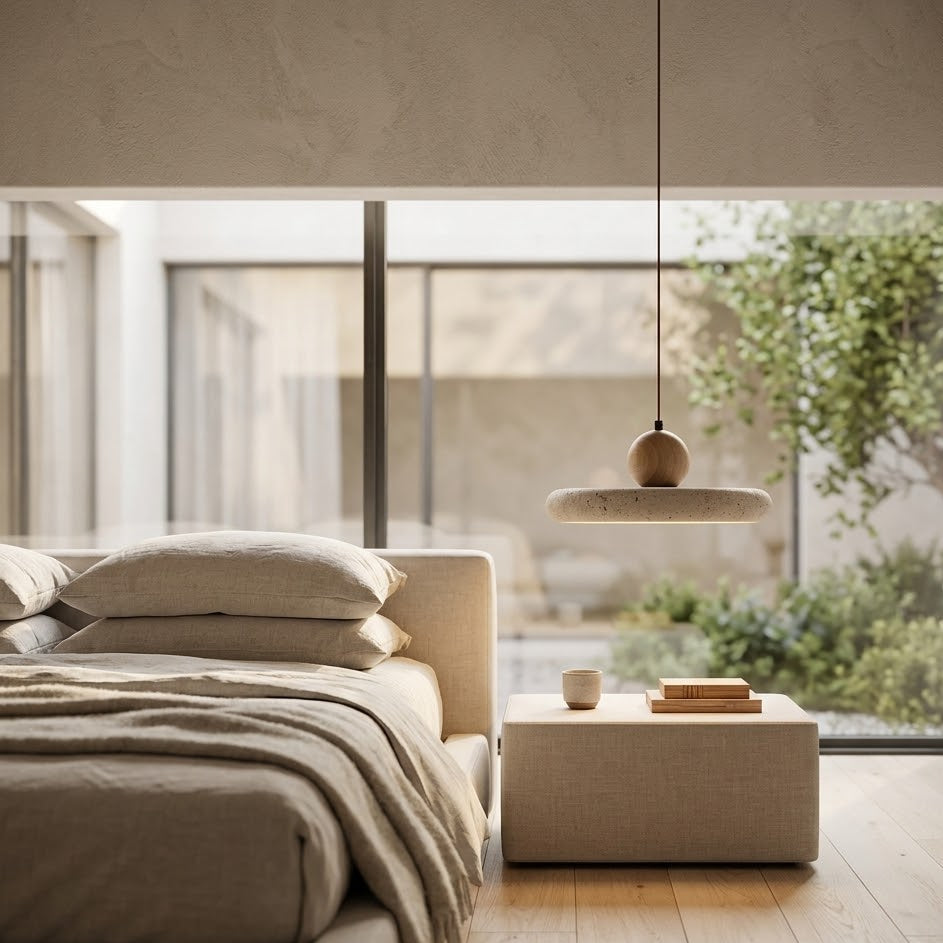 Travertine Stone Pendant Light | 2 Sizes 2 Light Modes | Qonforta