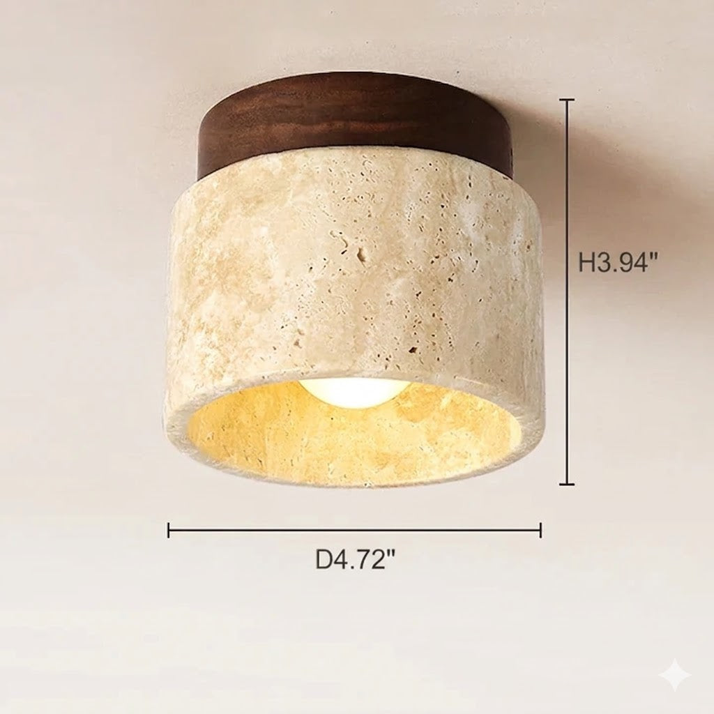 Travertine Stone Flush Mount Ceiling Light | Wood & Stone | Qonforta