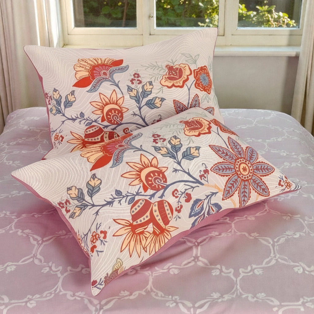 Rustic floral print on a cotton pillowcase