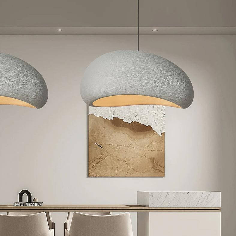 Gray Ginza pendant lights over a kitchen counter