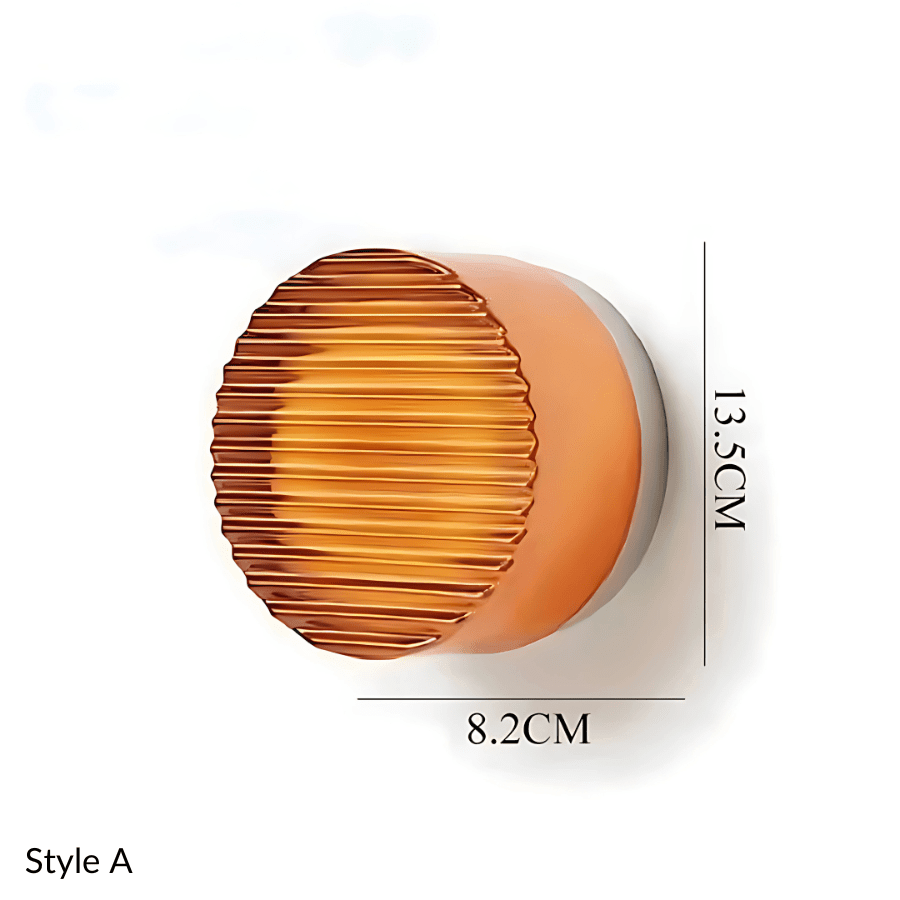 Hera wall sconce Style A in orange ribbed glass with size markings