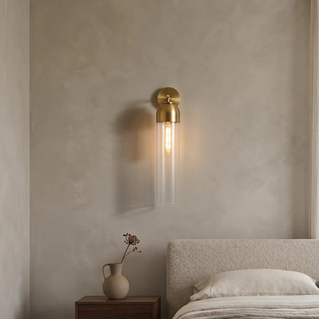Glass Tube Wall Sconce – Dimmable Brass Modern Light | Qonforta