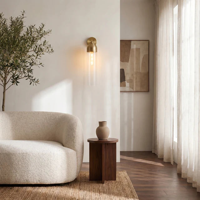 Glass Tube Wall Sconce – Dimmable Brass Modern Light | Qonforta