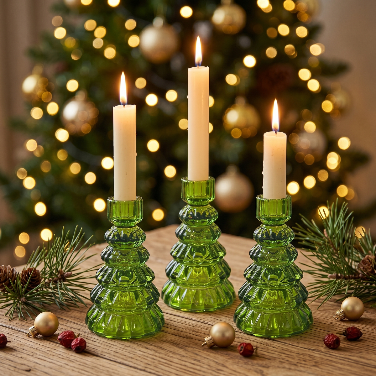 Abete Glass Tree Candle Holders - Set of 3 | Qonforta