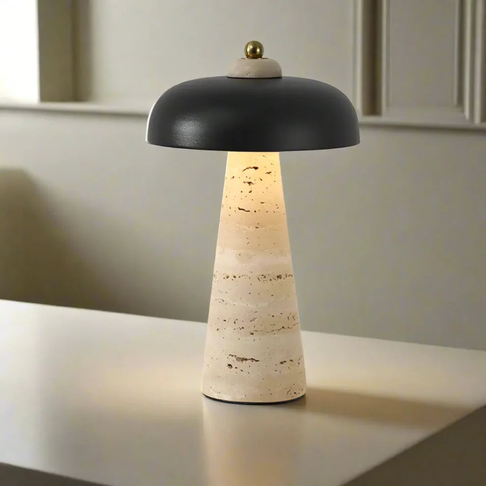 Siya Wireless Travertine Table Lamp | Gold, Brown & Black | Qonforta