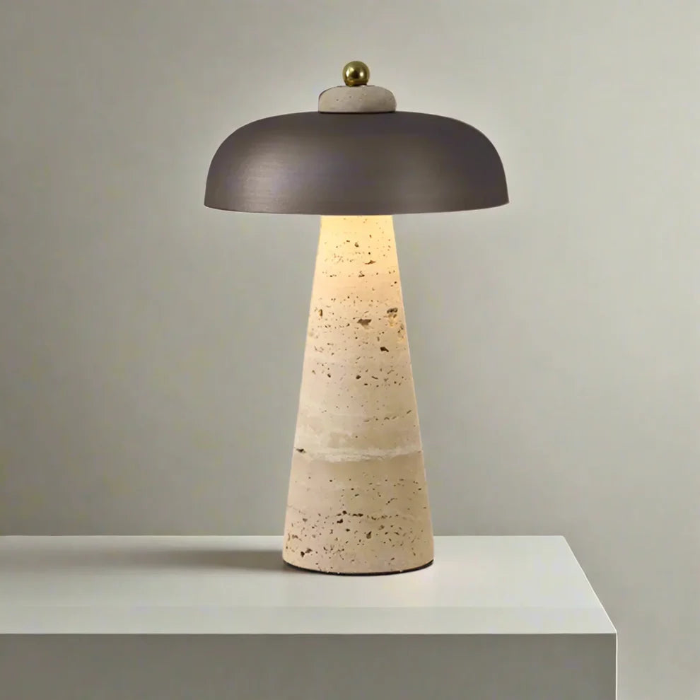 Siya Wireless Travertine Table Lamp | Gold, Brown & Black | Qonforta