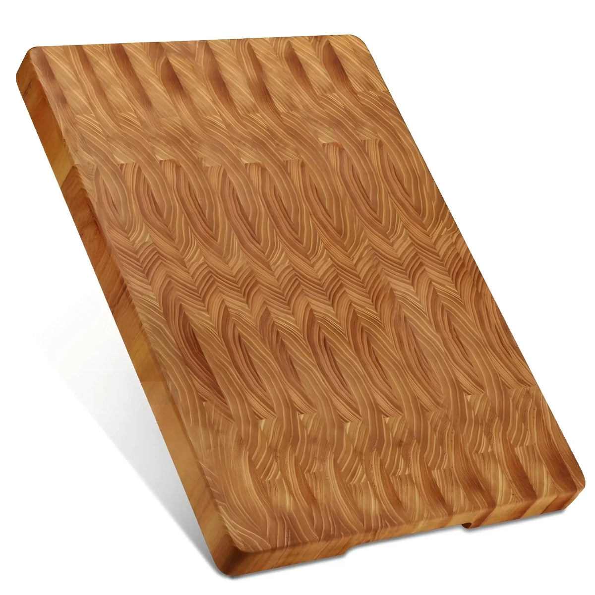 Top of a teak end grain board showing the growth ring pattern