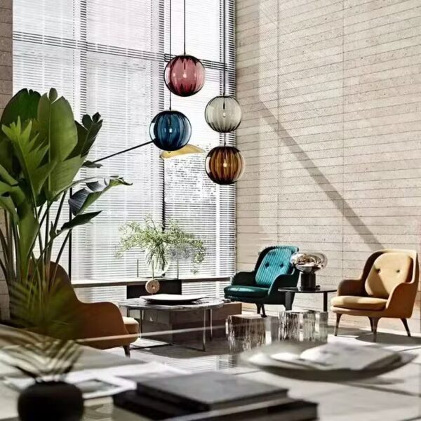 Ribbed Glass Globe Pendant Light Scandinavian – 4 Colors, 2 Sizes | Qonforta