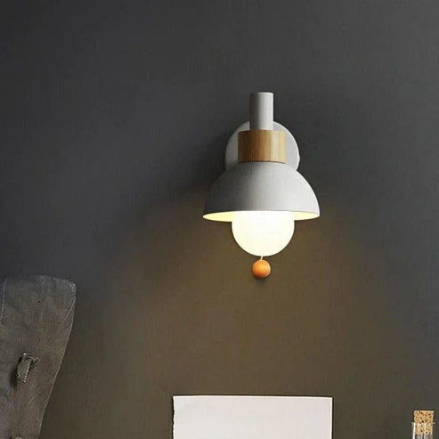 Nordic Wall Sconce Metal & Wood Pull Chain Switch – 4 Colors | Qonforta