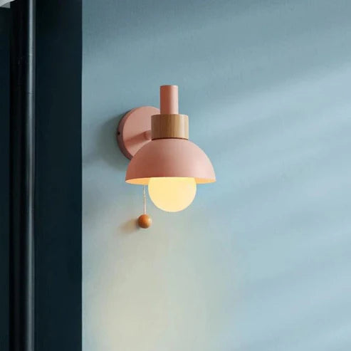Nordic Wall Sconce Metal & Wood Pull Chain Switch – 4 Colors | Qonforta