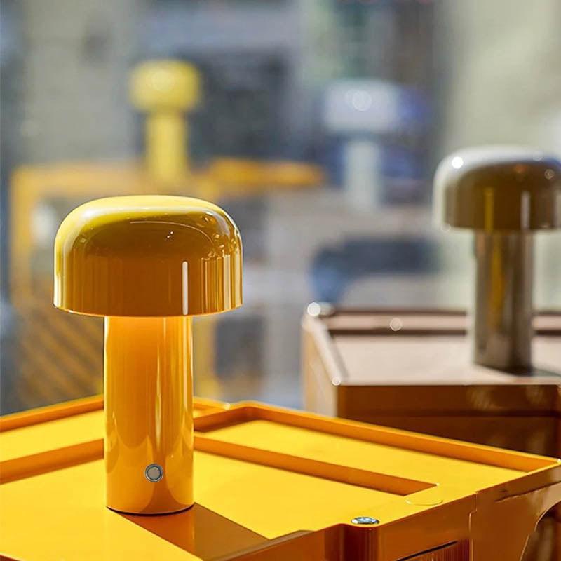 Retro Italian mushroom portable table lamp side profile view showing the full silhouette