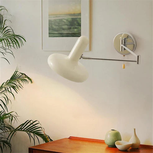 Retro Wall Sconce Adjustable Arm Pull Chain Switch All-Metal – Cream White | Qonforta