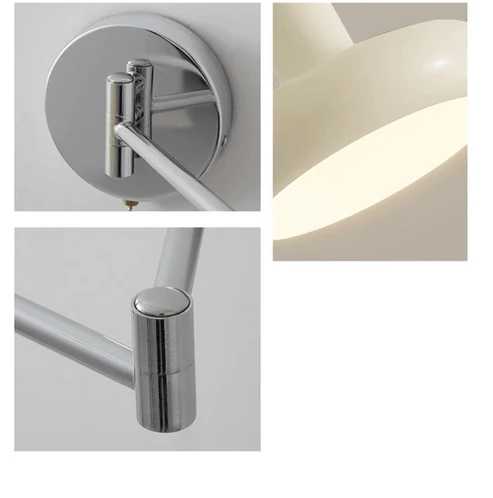 Retro Wall Sconce Adjustable Arm Pull Chain Switch All-Metal – Cream White | Qonforta