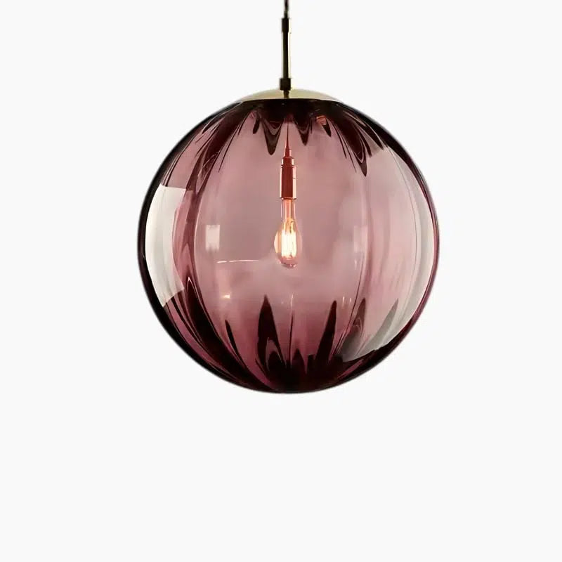Ribbed Glass Globe Pendant Light Scandinavian – 4 Colors, 2 Sizes | Qonforta