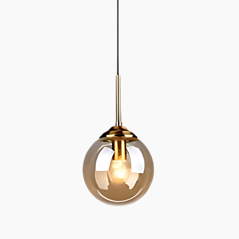 Hand-Blown Glass Globe Pendant Light Brass – Amber & Clear | Qonforta