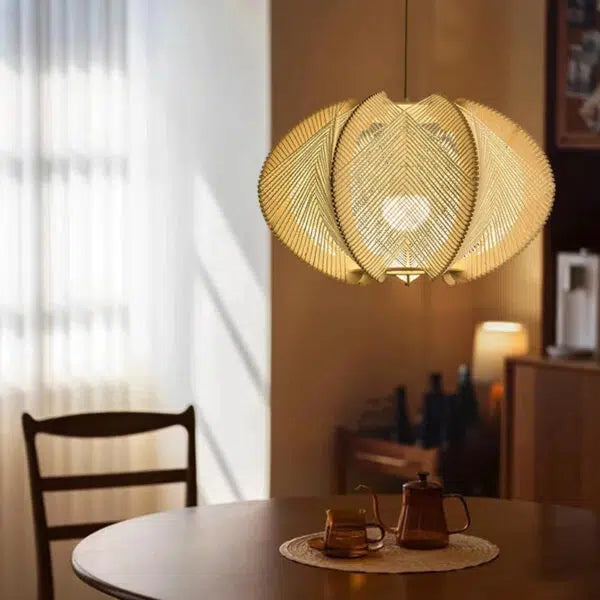 Bamboo & Rope Pendant Light Boho Woven – Natural Brown | Qonforta
