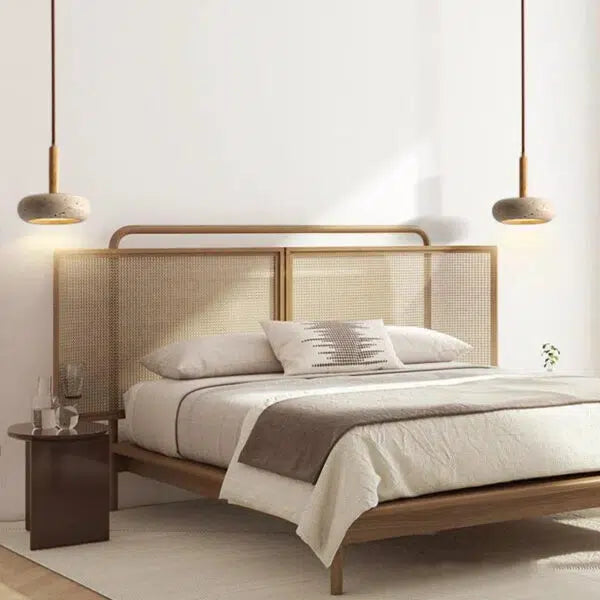 Natural Stone Pendant Light Travertine & Wood LED – 3 Light Modes | Qonforta