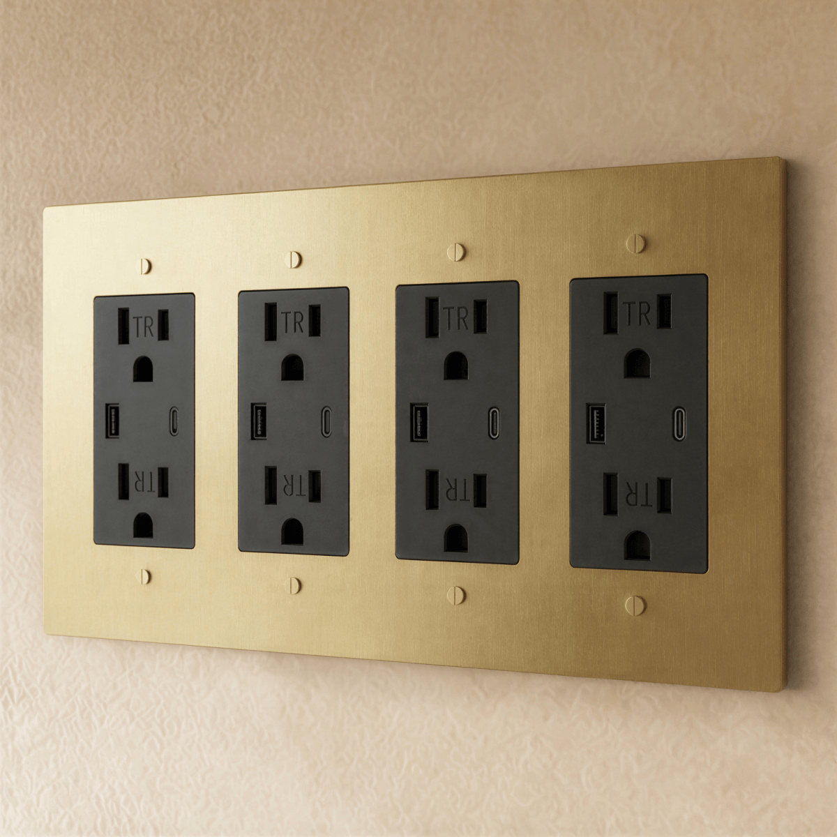 Solid Brass Wall Outlet USB-C GFCI – 7 Finishes | Qonforta