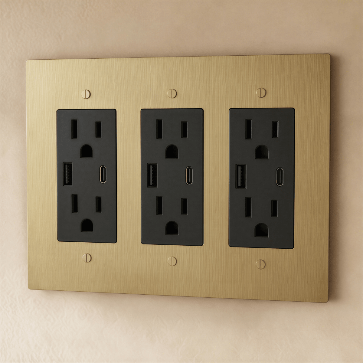 Solid Brass Wall Outlet USB-C GFCI – 7 Finishes | Qonforta