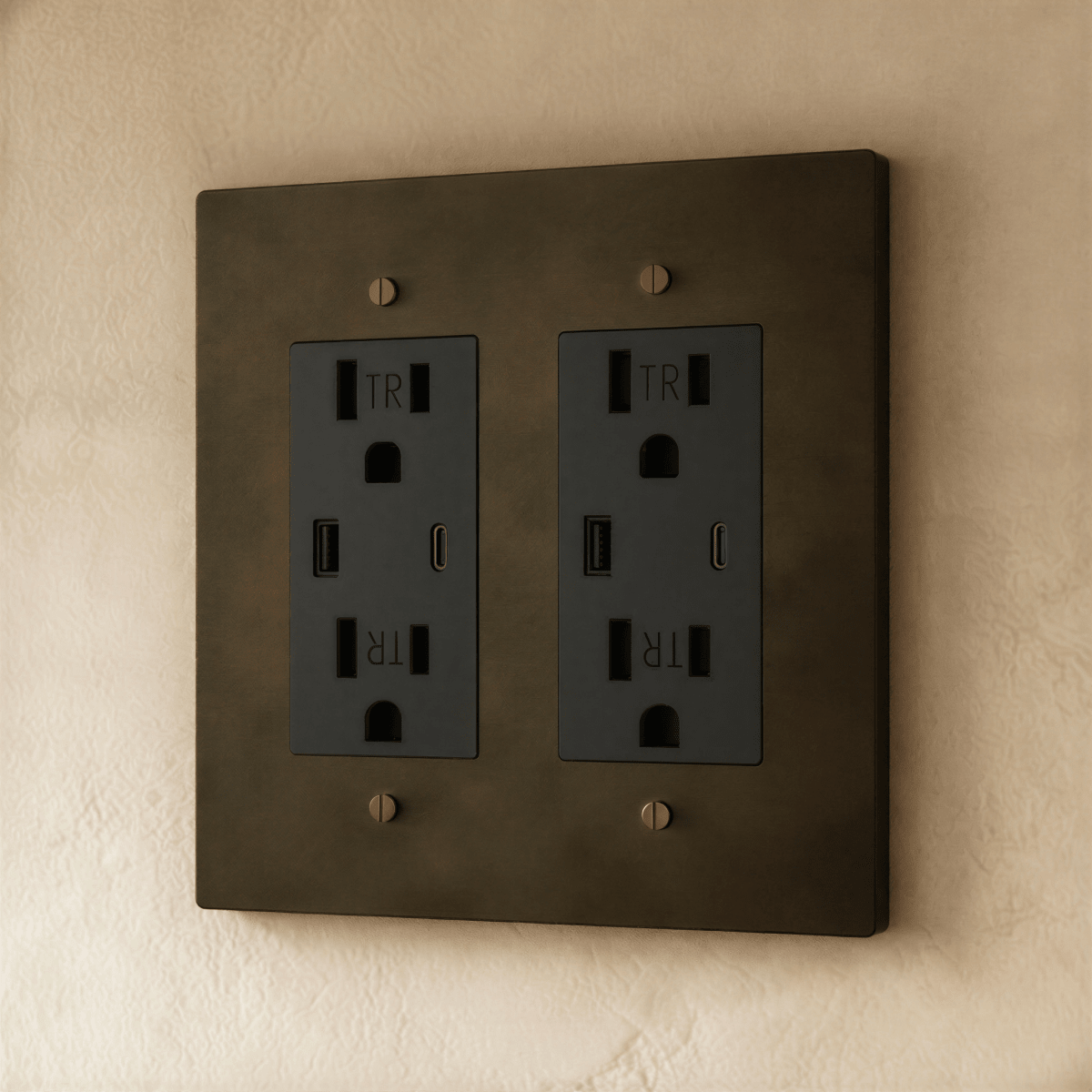 Solid Brass Wall Outlet USB-C GFCI – 7 Finishes | Qonforta
