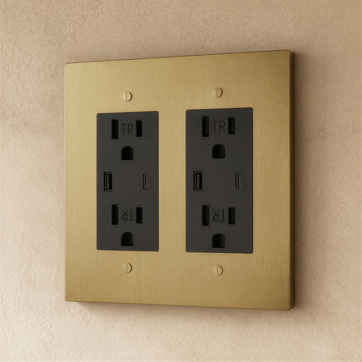 Solid Brass Wall Outlet USB-C GFCI – 7 Finishes | Qonforta