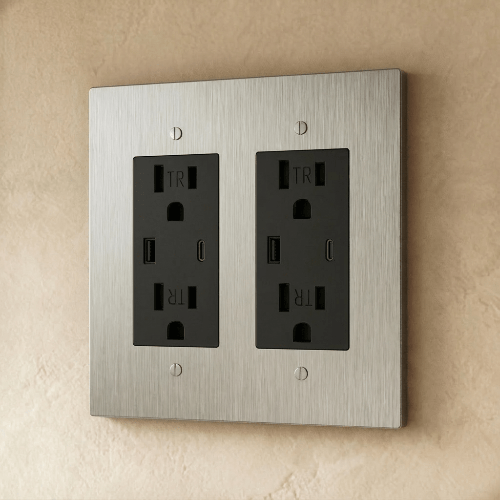 Solid Brass Wall Outlet USB-C GFCI – 7 Finishes | Qonforta