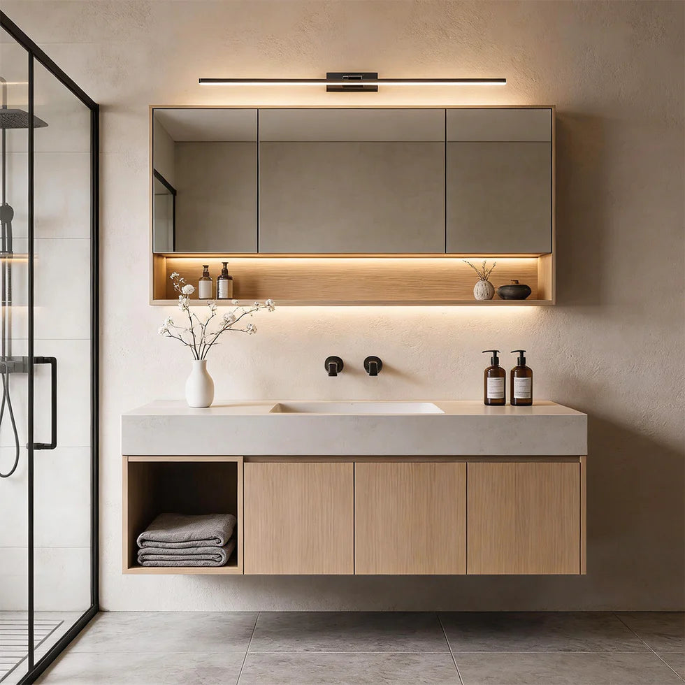 Lumara Rotatable LED Vanity Light Bar | Black & Copper | Qonforta