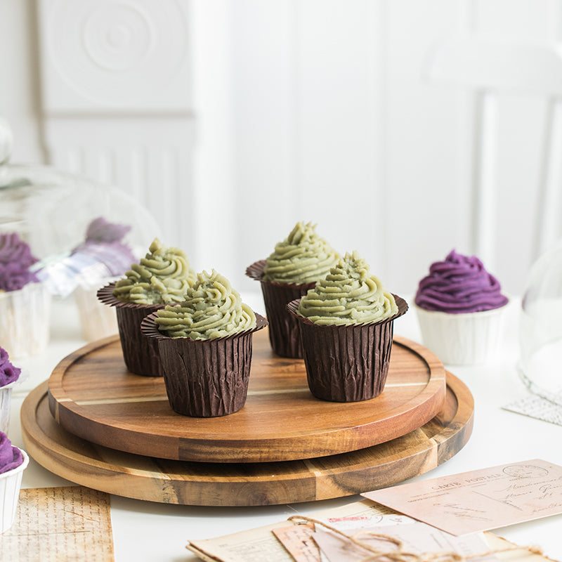 Cupcakes on stacked wood serving boards