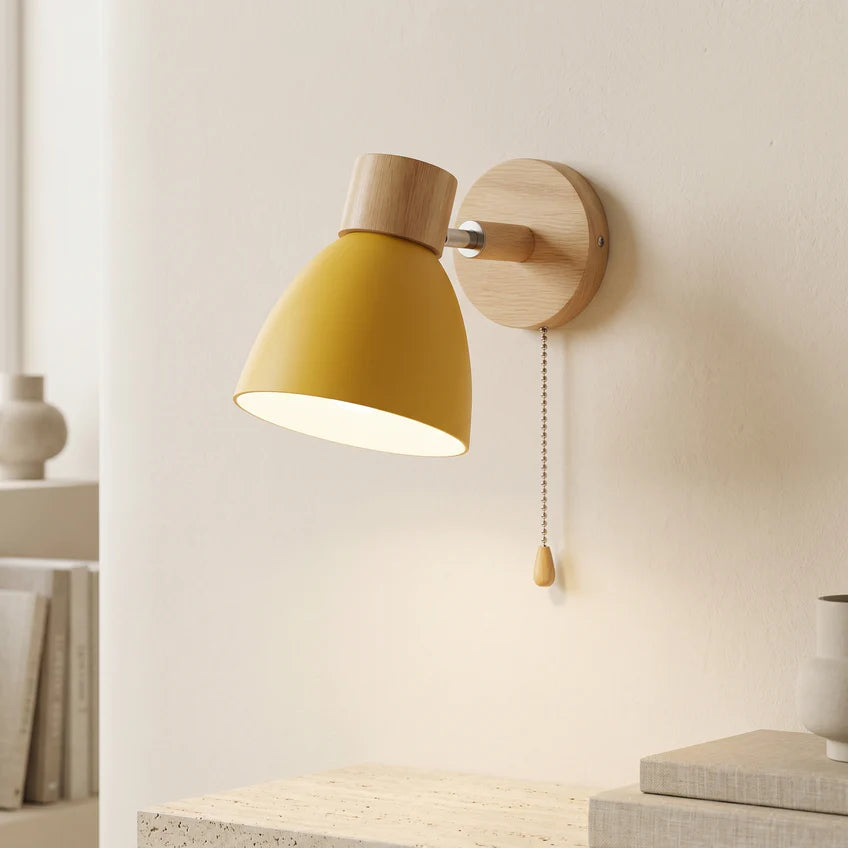 Nordic Wood Wall Sconce with Pull Switch | 5 Colors | Qonforta